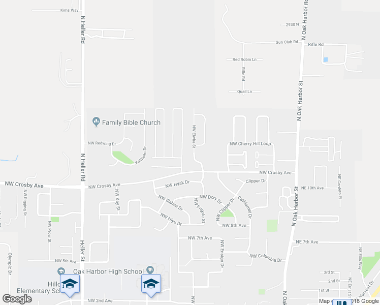 map of restaurants, bars, coffee shops, grocery stores, and more near 1301 Northwest Elwha Street in Oak Harbor