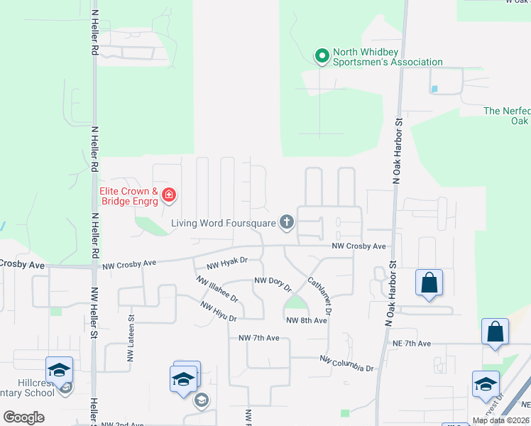 map of restaurants, bars, coffee shops, grocery stores, and more near 1328 Falls Creek Loop in Oak Harbor