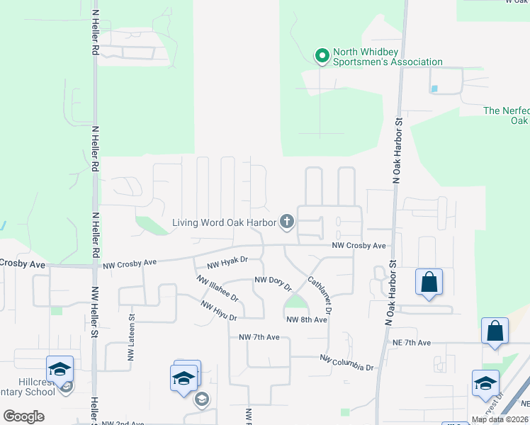 map of restaurants, bars, coffee shops, grocery stores, and more near 1328 Northwest Falls Creek Loop in Oak Harbor