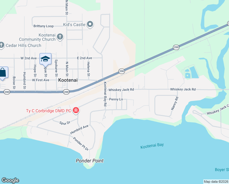 map of restaurants, bars, coffee shops, grocery stores, and more near 121 Van Horn Avenue in Sandpoint