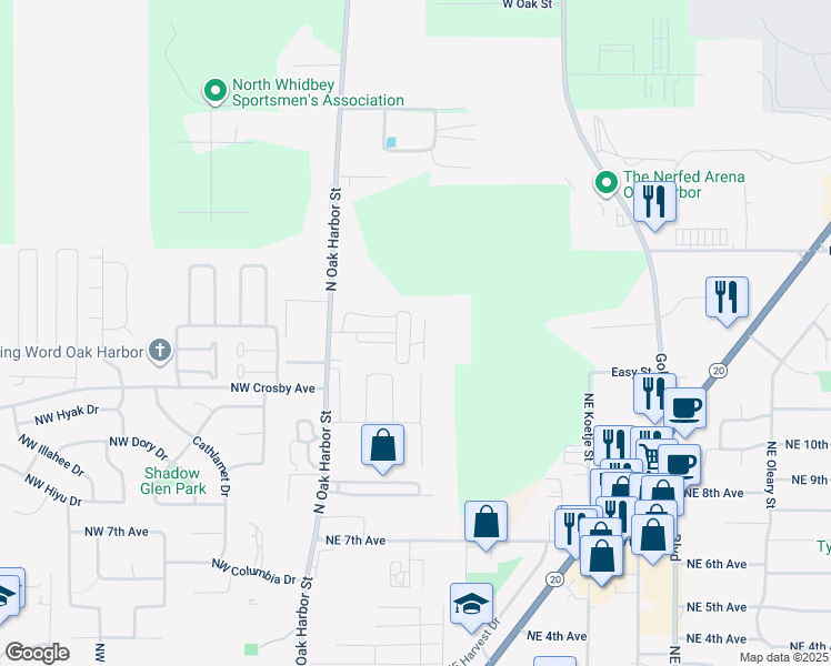 map of restaurants, bars, coffee shops, grocery stores, and more near 1320 North Oak Harbor Street in Oak Harbor