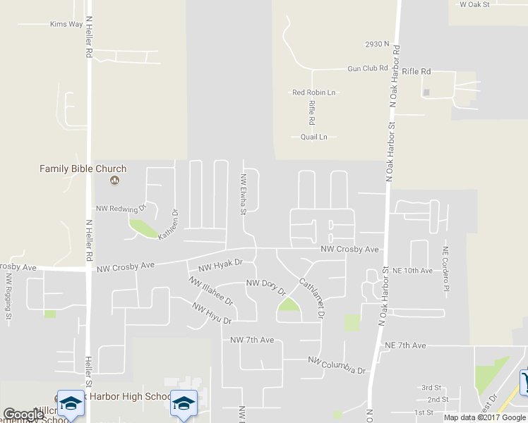 map of restaurants, bars, coffee shops, grocery stores, and more near 1342 Northwest Falls Creek Loop in Oak Harbor