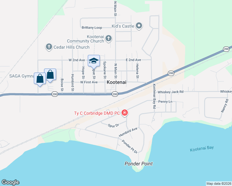 map of restaurants, bars, coffee shops, grocery stores, and more near 32168 Idaho 200 in Sandpoint