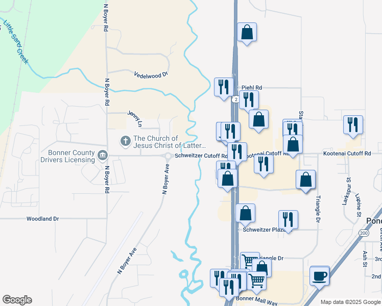 map of restaurants, bars, coffee shops, grocery stores, and more near in Sandpoint