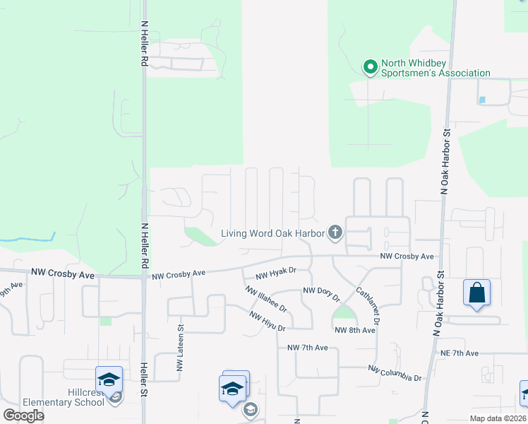 map of restaurants, bars, coffee shops, grocery stores, and more near 700 Northwest Crosby Avenue in Oak Harbor