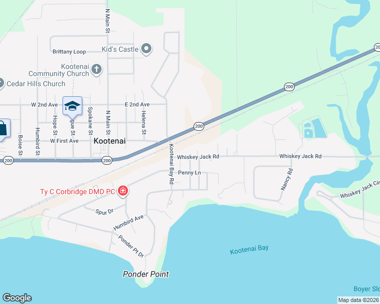 map of restaurants, bars, coffee shops, grocery stores, and more near 121 Van Horn Avenue in Sandpoint