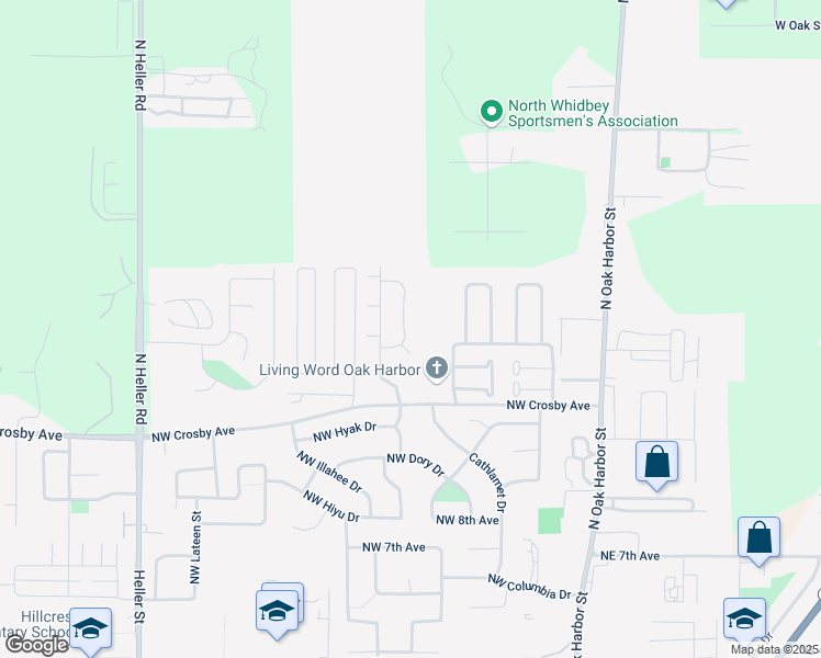 map of restaurants, bars, coffee shops, grocery stores, and more near 1342 Northwest Falls Creek Loop in Oak Harbor