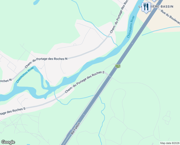 map of restaurants, bars, coffee shops, grocery stores, and more near 1982 Chemin du Portage des Roches Sud in Saguenay