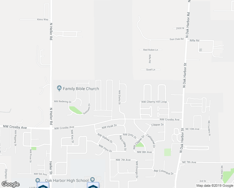map of restaurants, bars, coffee shops, grocery stores, and more near 1459 Northwest Elwha Street in Oak Harbor