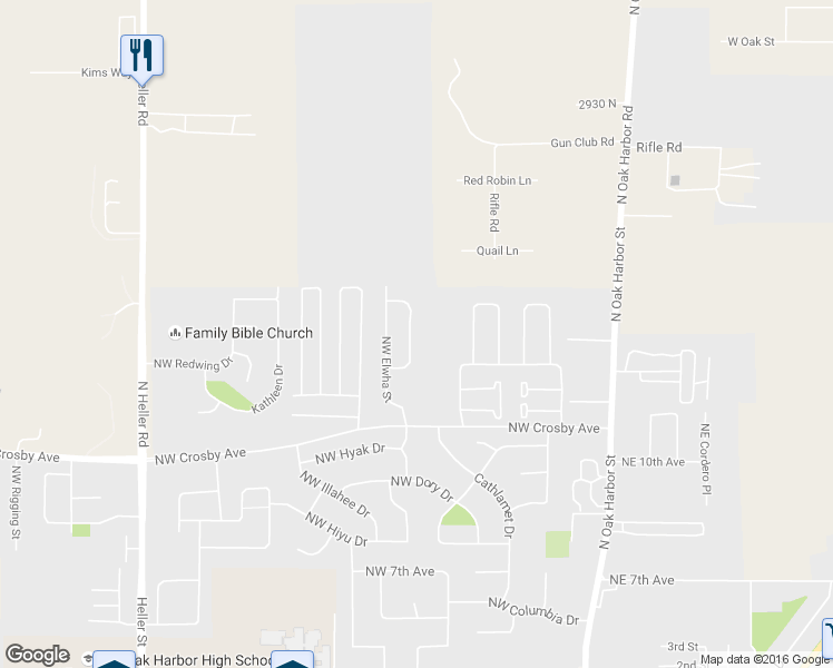 map of restaurants, bars, coffee shops, grocery stores, and more near 1454 Northwest Falls Creek Loop in Oak Harbor