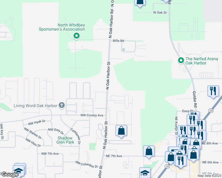 map of restaurants, bars, coffee shops, grocery stores, and more near 1474 North Oak Harbor Street in Oak Harbor