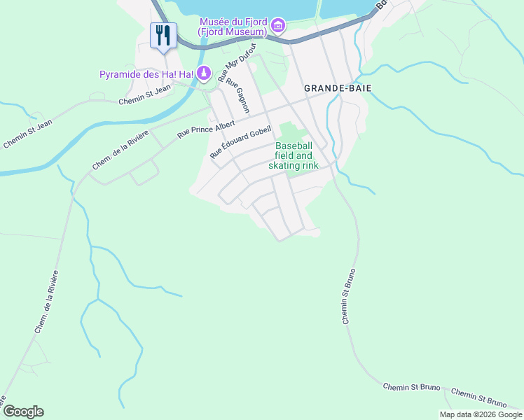 map of restaurants, bars, coffee shops, grocery stores, and more near 3072 Rue Méride Minier in Saguenay