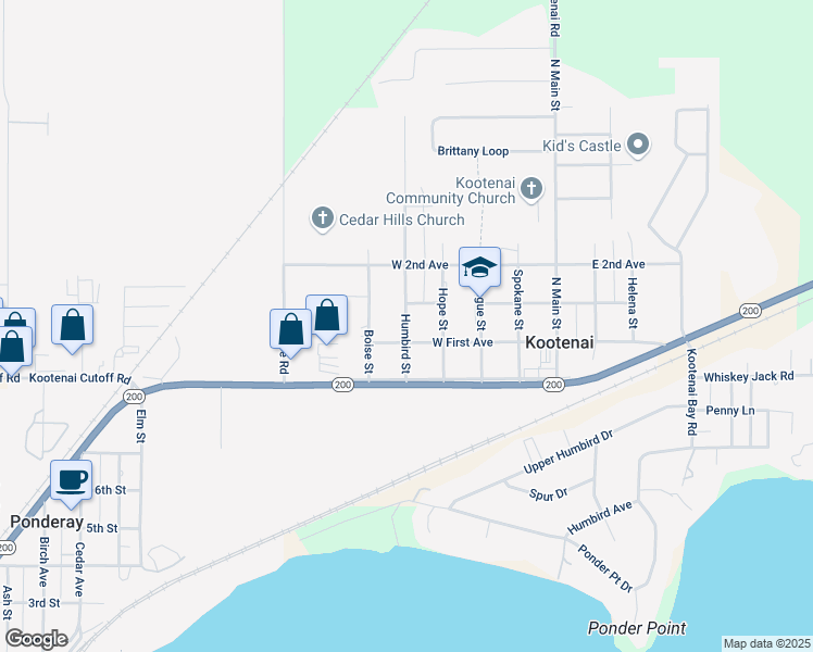 map of restaurants, bars, coffee shops, grocery stores, and more near 215 Humbird Street in Sandpoint