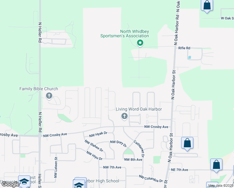 map of restaurants, bars, coffee shops, grocery stores, and more near 1454 Northwest Falls Creek Loop in Oak Harbor