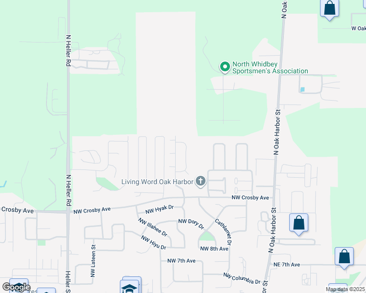 map of restaurants, bars, coffee shops, grocery stores, and more near 1454 Northwest Falls Creek Loop in Oak Harbor