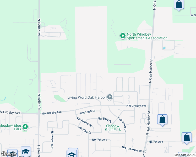 map of restaurants, bars, coffee shops, grocery stores, and more near 1459 Northwest Elwha Street in Oak Harbor