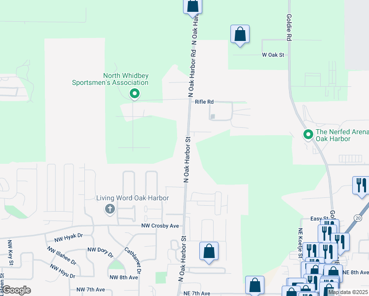 map of restaurants, bars, coffee shops, grocery stores, and more near 2829 North Oak Harbor Road in Oak Harbor