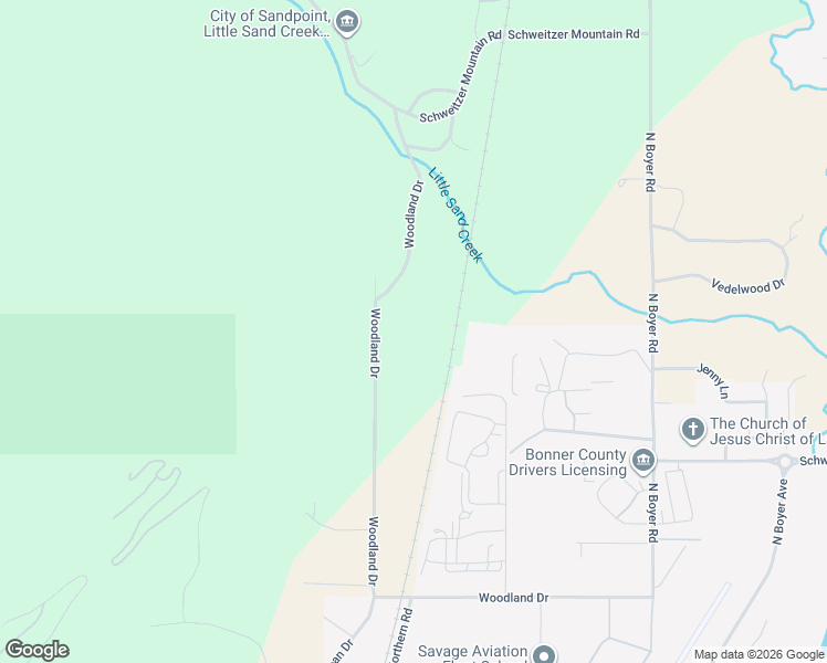 map of restaurants, bars, coffee shops, grocery stores, and more near 515 Woodland Drive in Sandpoint