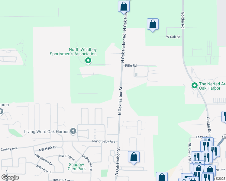 map of restaurants, bars, coffee shops, grocery stores, and more near 2809 North Oak Harbor Road in Oak Harbor