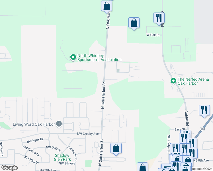 map of restaurants, bars, coffee shops, grocery stores, and more near 2830 North Oak Harbor Road in Oak Harbor