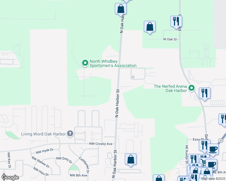 map of restaurants, bars, coffee shops, grocery stores, and more near 2829 North Oak Harbor Road in Oak Harbor