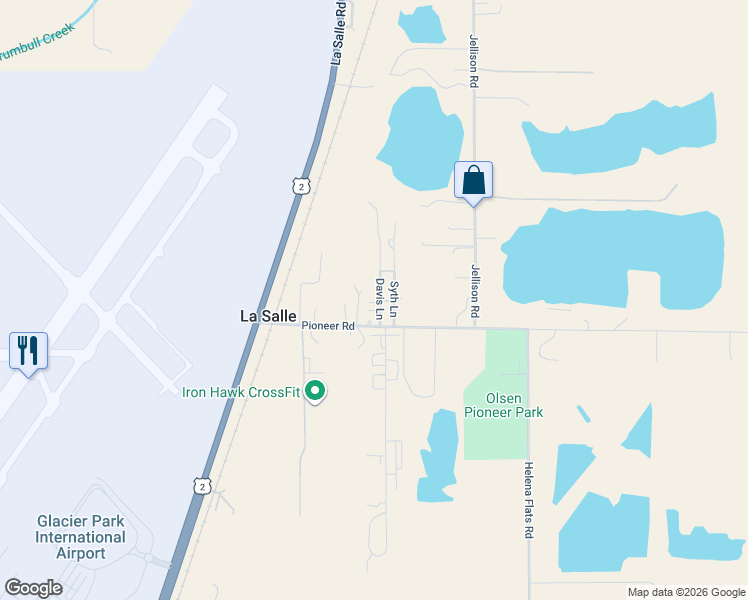 map of restaurants, bars, coffee shops, grocery stores, and more near 182A Pioneer Road in Kalispell