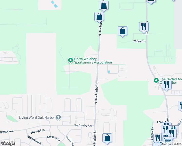 map of restaurants, bars, coffee shops, grocery stores, and more near 2853 North Oak Harbor Road in Oak Harbor