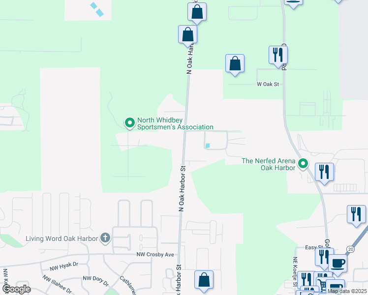 map of restaurants, bars, coffee shops, grocery stores, and more near 2861 North Oak Harbor Road in Oak Harbor