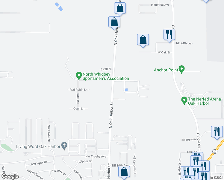 map of restaurants, bars, coffee shops, grocery stores, and more near 2861 North Oak Harbor Road in Oak Harbor