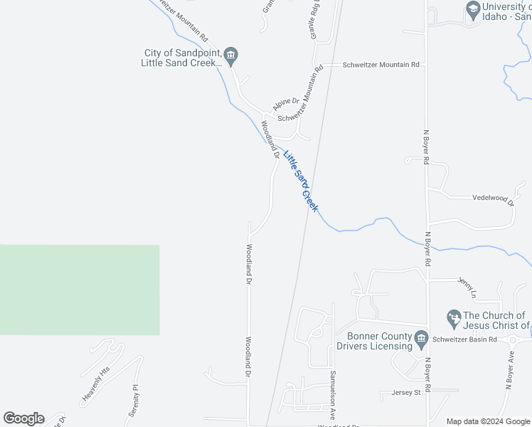 map of restaurants, bars, coffee shops, grocery stores, and more near 621 Woodland Drive in Sandpoint