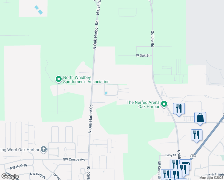 map of restaurants, bars, coffee shops, grocery stores, and more near 2895 Rifle Road in Oak Harbor