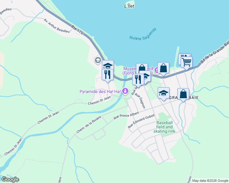 map of restaurants, bars, coffee shops, grocery stores, and more near 2866 Rue Monseigneur Dufour in Saguenay