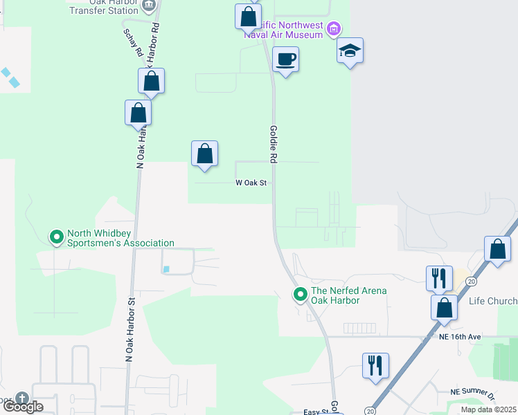 map of restaurants, bars, coffee shops, grocery stores, and more near 2949 Goldie Road in Oak Harbor