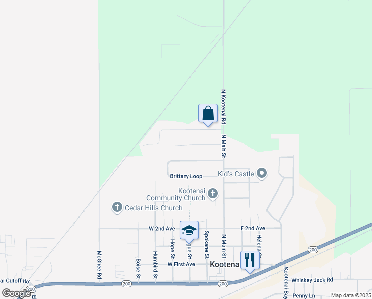 map of restaurants, bars, coffee shops, grocery stores, and more near 219 Brittany Loop in Sandpoint