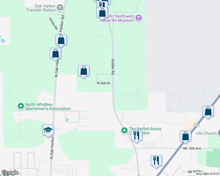 map of restaurants, bars, coffee shops, grocery stores, and more near 2949 Goldie Road in Oak Harbor