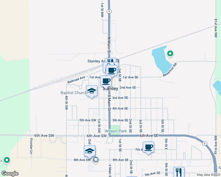 map of restaurants, bars, coffee shops, grocery stores, and more near in Stanley