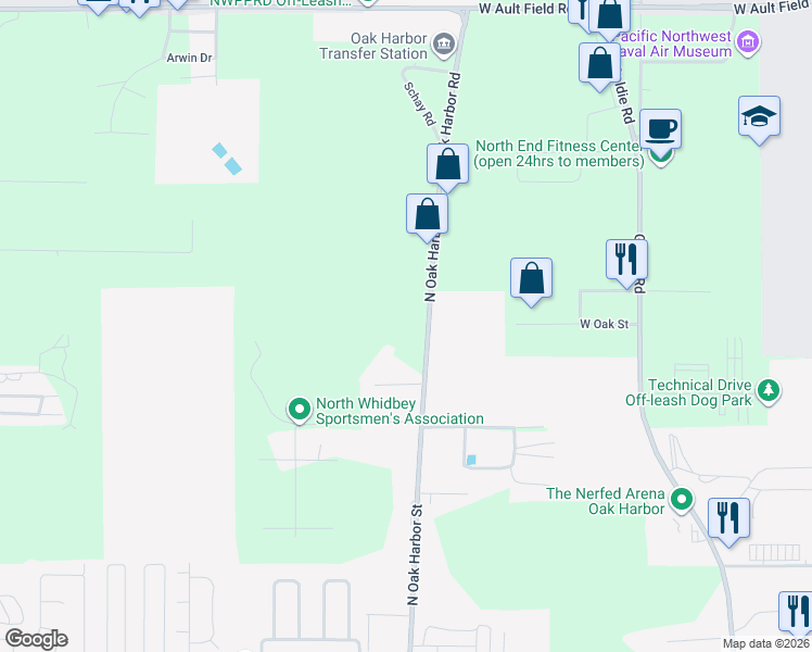 map of restaurants, bars, coffee shops, grocery stores, and more near 2997 North Oak Harbor Road in Oak Harbor