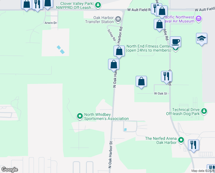 map of restaurants, bars, coffee shops, grocery stores, and more near 2997 North Oak Harbor Road in Oak Harbor