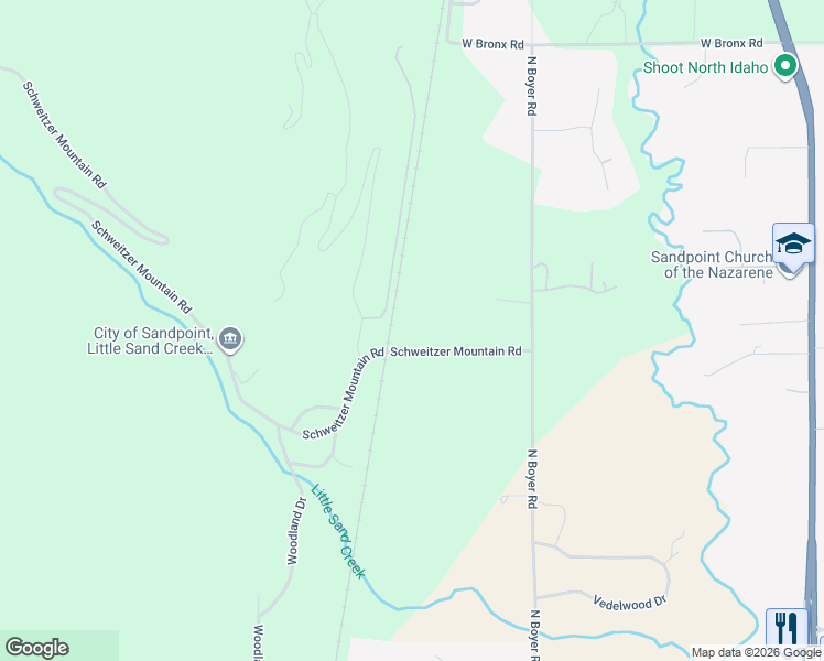 map of restaurants, bars, coffee shops, grocery stores, and more near 1-299 Granite Ridge Drive East in Sandpoint