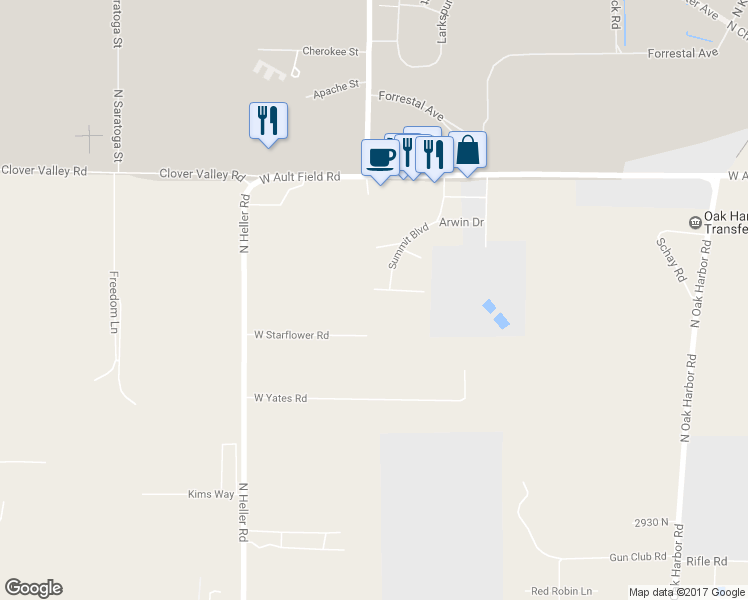 map of restaurants, bars, coffee shops, grocery stores, and more near 997 Yvonne Avenue in Oak Harbor