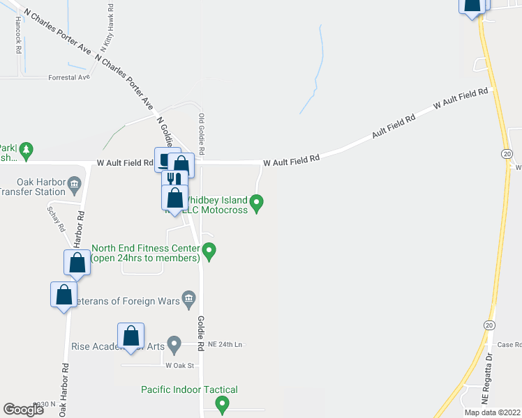 map of restaurants, bars, coffee shops, grocery stores, and more near 545 Ault Field Road in Oak Harbor
