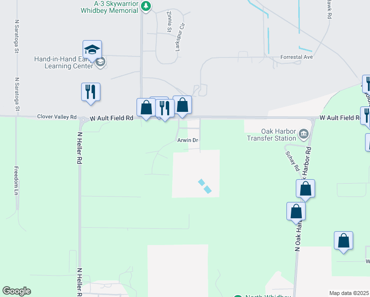map of restaurants, bars, coffee shops, grocery stores, and more near 3153 Hawks Prairie Road in Oak Harbor