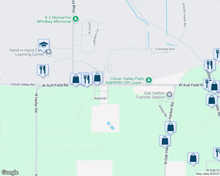 map of restaurants, bars, coffee shops, grocery stores, and more near 3196 Hawks Prairie Road in Oak Harbor