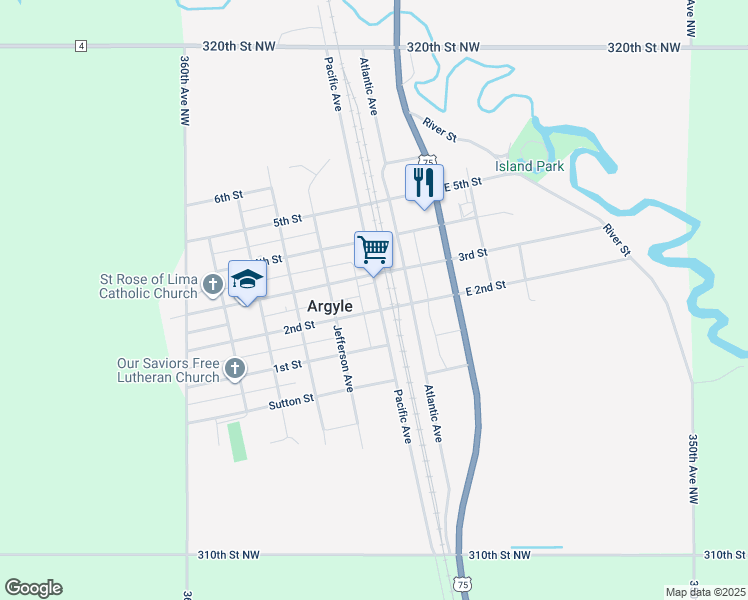 map of restaurants, bars, coffee shops, grocery stores, and more near 704 Pacific Avenue in Argyle