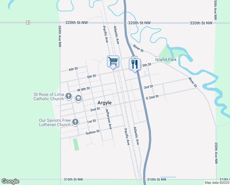 map of restaurants, bars, coffee shops, grocery stores, and more near 704 Pacific Avenue in Argyle