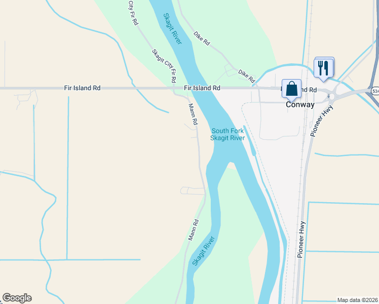 map of restaurants, bars, coffee shops, grocery stores, and more near 21106 Mann Road in Mount Vernon