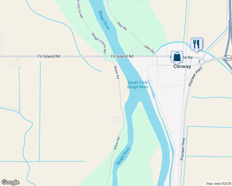 map of restaurants, bars, coffee shops, grocery stores, and more near 21106 Mann Road in Mount Vernon