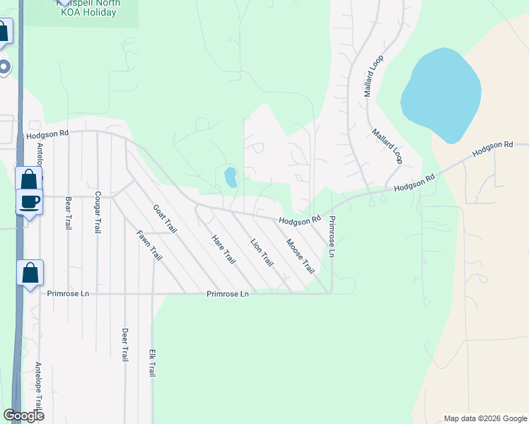 map of restaurants, bars, coffee shops, grocery stores, and more near 268 Moose Trail in Whitefish