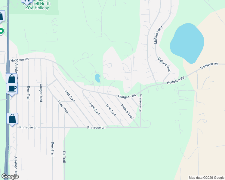 map of restaurants, bars, coffee shops, grocery stores, and more near 268 Moose Trail in Whitefish
