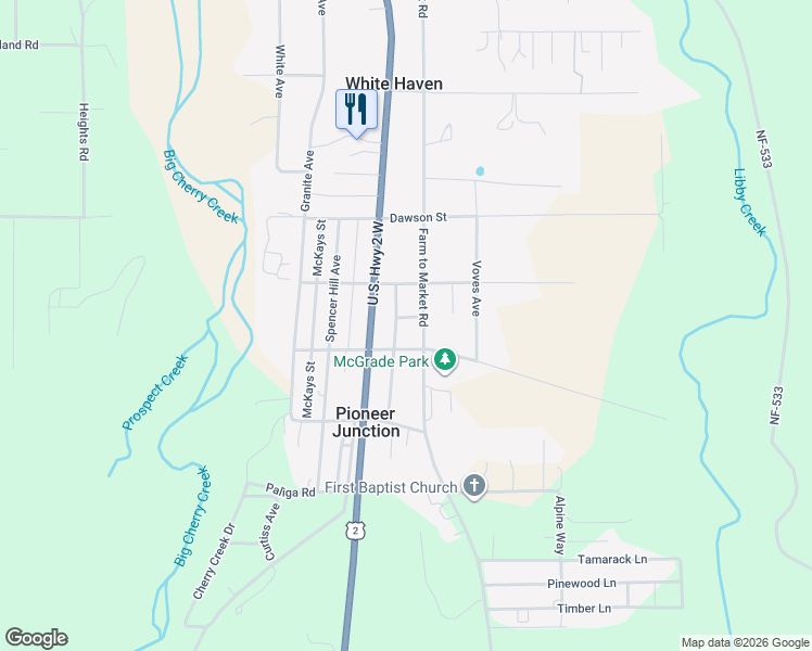 map of restaurants, bars, coffee shops, grocery stores, and more near Long Street in Libby